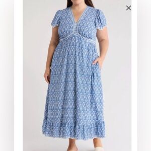 Max Studio Blue Patterned Midi Dress